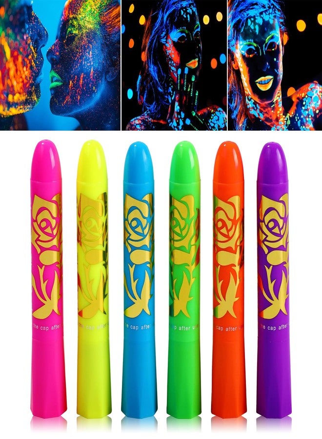 BKPPLZP 6 Pcs Glow in the Dark Face Body Paint,Blacklight Neon Face & Body Paints,Easily Cleanable Paint Set Neon Makeup Glow in the Dark Party Supplies A - Image 1
